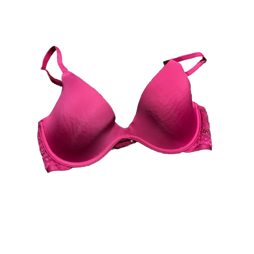 On Gossamer Women's Bra 34C Push-Up  Fuschia Lace Accent